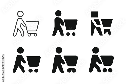 Shopper Icon Variations. Shopper behavior. Icon set. Set Logo of shopper behavior: shopping cart. harmonious logo variations of the same emblematic concept,