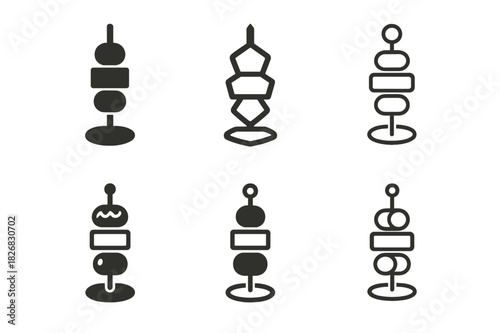 Appetizer Icon Variations. delicious appetizers. Icon set. Set Logo of delicious appetizers: small skewers with bite-sized snacks. harmonious logo variations