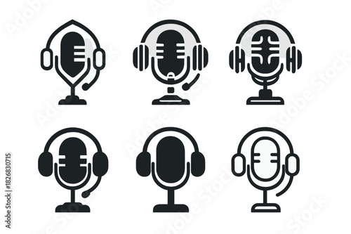 Gaming Logo Variations. Gaming accessories. Icon set. Set Logo of gaming accessories: Streaming mic setup. harmonious logo variations of the same emblematic