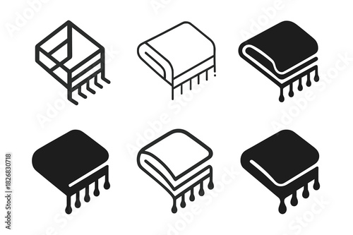 Folded Blanket Logos. Throw blanket fold. Icon set. Set Logo of throw blanket fold: blanket folded with tassels. harmonious logo variations of the same