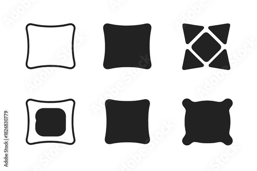 Pillow Logo Variations. Pillows and cushions. Icon set. Set Logo of pillows and cushions: soft pillow. harmonious logo variations of the same emblematic