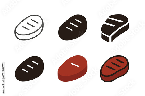 Tender Meats Icons. tender meats. Icon set. Set Logo of tender meats: sliced steak icon. harmonious logo variations of the same emblematic concept, each with