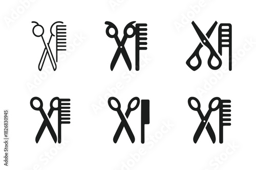 Beauty Service Icons. beauty and grooming services. Icon set. Set Logo of beauty and grooming services: hairstyling scissors and comb. harmonious
