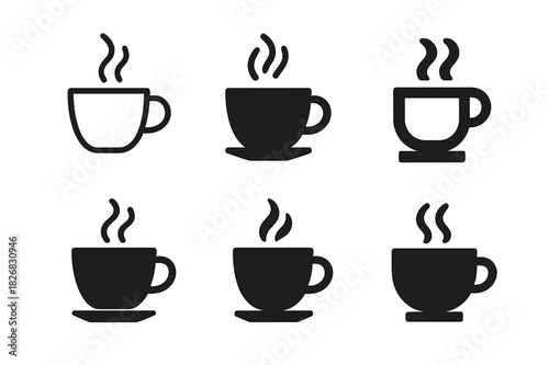 Coffee Logo Variations. Drinking Coffee. Icon set. Set Logo of Drinking Coffee: Coffee Cup. harmonious logo variations of the same emblematic concept, each