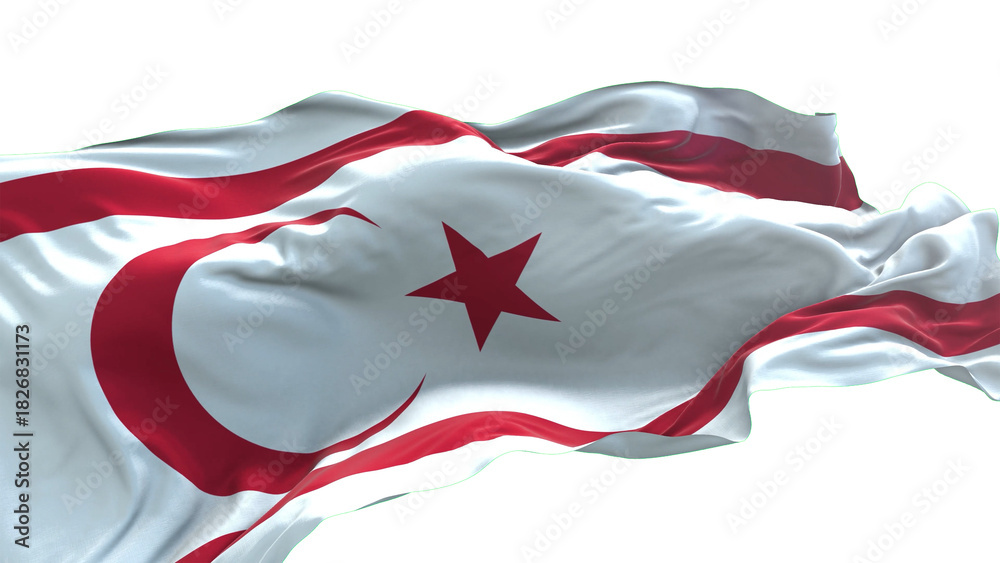 Fototapeta premium Turkish Republic of Northern Cyprus flag - 3D realistic waving flag on transparent png. Background with transparency