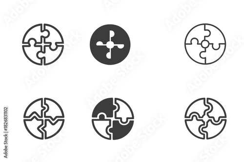 Transformation Icon Set. Managing organizational change and transformation. Icon set. Set Logo of managing organizational change and transformation: puzzle
