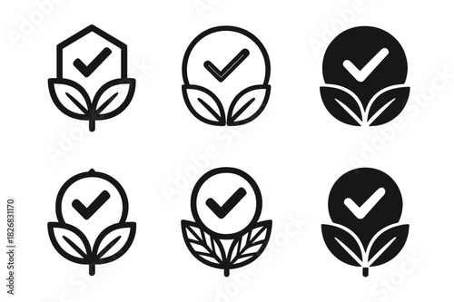 Ethical Branding Icons. Ethical branding. Icon set. Set Logo of ethical branding: eco certification badge. harmonious logo variations of the same emblematic
