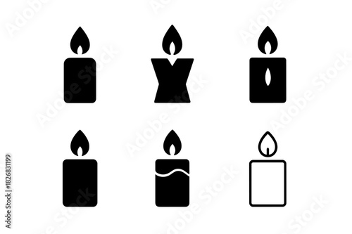 Candle Icon Set. candle. Icon set. Set Logo of candle: spiritual candle. harmonious logo variations of the same emblematic concept, each with different