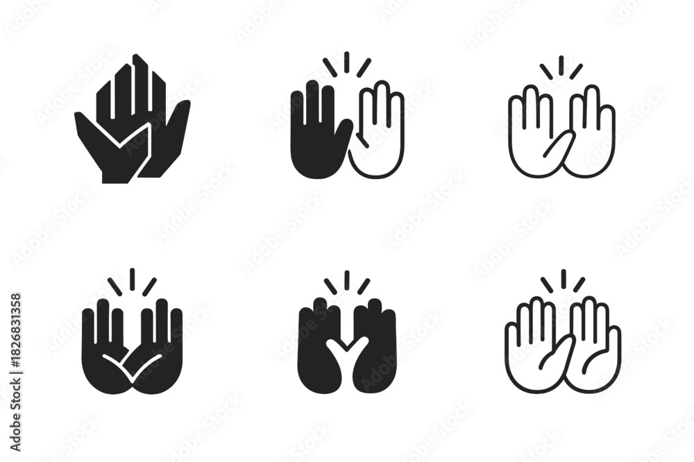 Obraz premium Shared Joy Logos. Shared Joy. Icon set. Set Logo of Shared Joy: High-Five Hands. harmonious logo variations of the same emblematic concept, each with different