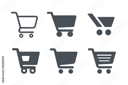 Cart Logo Variations. Cart. Icon set. Set Logo of cart: shopping cart icon. harmonious logo variations of the same emblematic concept, each with different
