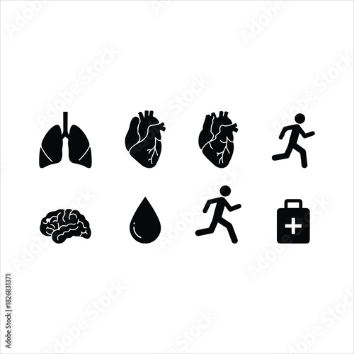 Human anatomy, health, fitness icons, medical symbols, wellness