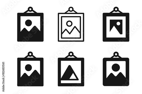 Harmonious Logo Display. Designing a stylish hallway. Icon set. Set Logo of artwork on wall. harmonious logo variations of the same emblematic concept (Filled