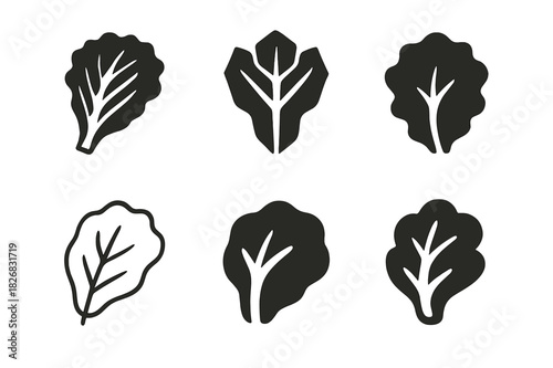 Vegetable Logo Variations. vegetables. Icon set. Set Logo of vegetables: lettuce leaf. harmonious logo variations of the same emblematic concept, each with
