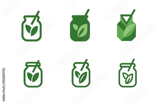 Healthy Meal Prep Icons. Healthy meal prep culture. Icon set. Set Logo of healthy meal prep culture: smoothie jars. harmonious logo variations of the same