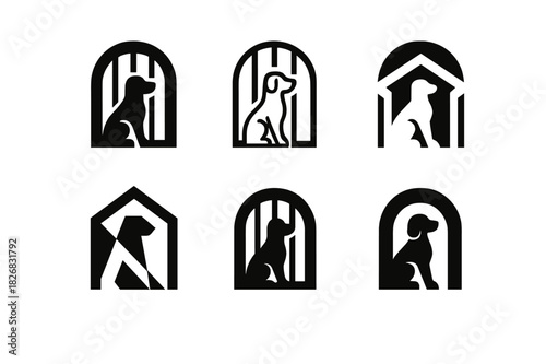 Breeder Logo Variations. Breeder. Icon set. Set Logo of Breeder: Kennel Gate. harmonious logo variations of the same emblematic concept, each with different