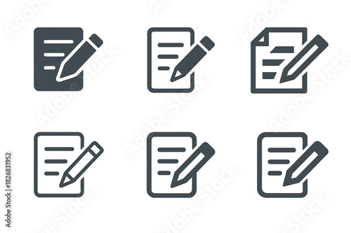 Reflection Logo Variations. Learning goals reflection sheet. Icon set. Set Logo of reflection sheet: pencil and paper icon. harmonious logo variations of the