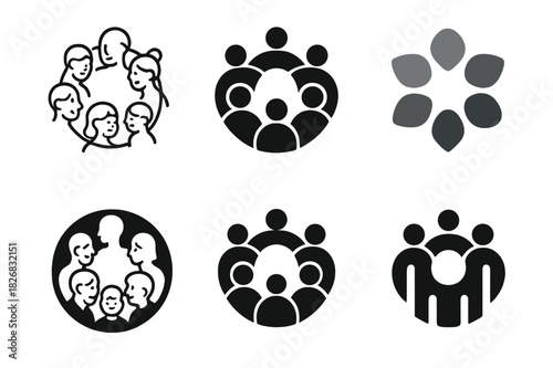 Age-Inclusive Logo Set. Age-Inclusive Marketing. Icon set. Set Logo of Age-Inclusive Marketing: diverse group of people of different ages in unity circle.