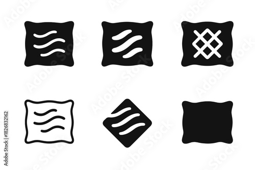 Pillowcase Logo Icons. pillowcase. Icon set. Set Logo of pillowcase: fabric texture pattern. harmonious logo variations of the same emblematic concept, each