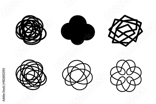 Frustration Icon Variations. Frustration. Icon set. Set Logo of frustration: scribbled chaos cloud. harmonious logo variations of the same emblematic concept,