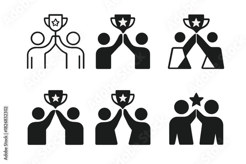 Supportive Friends Icons. Supporting friends? personal goals. Icon set. Set Logo of supporting friends? personal goals: two friends giving a high five.