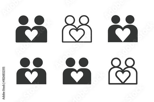 Healthy Boundaries Logos. Healthy boundaries in love. Icon set. Set Logo of healthy boundaries in love: two figures with a shared heart but defined space.