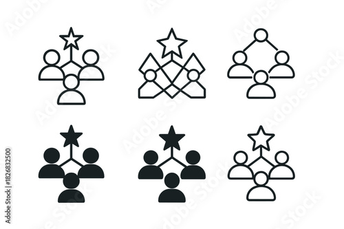 Supportive Connections Icons. Supporting friends? personal goals. Icon set. Set Logo of supporting friends? personal goals: network of connected people and