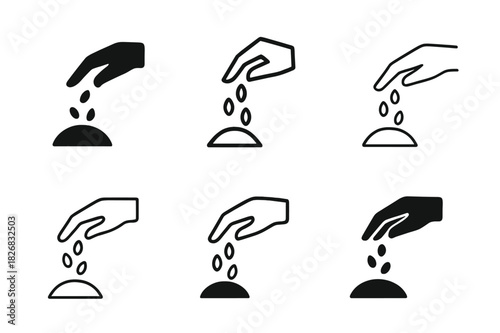 Seed Logo Variations. seeds. Icon set. Set Logo of seeds: hand planting seeds. harmonious logo variations of the same emblematic concept, each with different