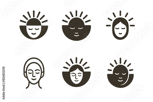 Radiant Skincare Icons. skin care. Icon set. Set Logo of skin care: radiant glow. harmonious logo variations of the same emblematic concept, each