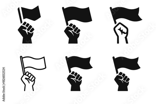 Revolution Icons Set. famous historical revolutions. Icon set. Set Logo of famous historical revolutions: revolutionary flag waving. harmonious logo variations