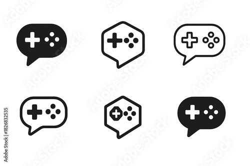 Multiplayer Logo Variations. Online multiplayer. Icon set. Set Logo of online multiplayer: chat bubble with gaming icons. harmonious logo variations of the