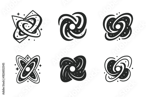 Multiverse Logo Variations. Exploring parallel universes and the multiverse. Icon set. Set Logo of exploring parallel universes and the multiverse: