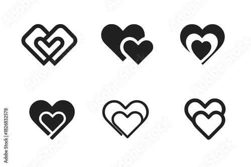 Age-Inclusive Logo Variations. Age-Inclusive Marketing. Icon set. Set Logo of Age-Inclusive Marketing: connected hearts symbolizing