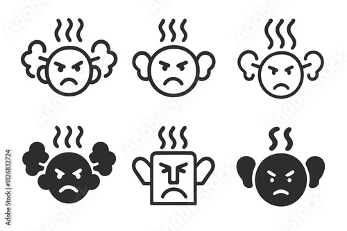 Steam Ear Icons. steam coming from ears. Icon set. Set Logo of steam coming from ears: heat wave lines. harmonious logo variations of the same emblematic