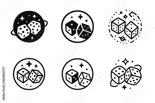 Serendipity Logo Variations. The science of serendipity. Icon set. Set Logo of serendipity: cosmic dice roll. harmonious logo variations of the same emblematic