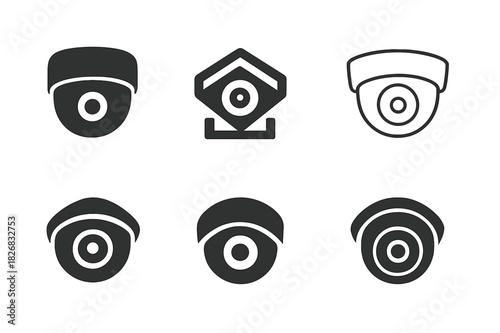 Security Camera Logos. Security camera. Icon set. Set Logo of security camera: smart home cam icon. harmonious logo variations of the same emblematic concept,