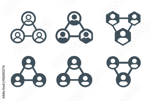 Online Multiplayer Logos. Online multiplayer. Icon set. Set Logo of online multiplayer: avatar icons linked by glowing lines. harmonious logo variations of the