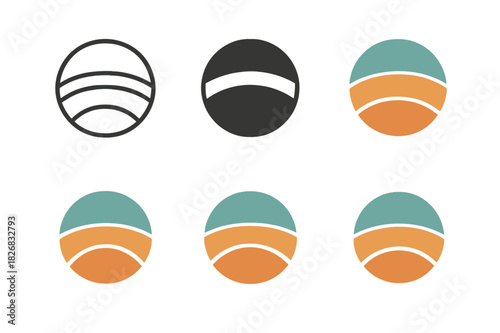 Lithosphere Icon Logos. Lithosphere. Icon set. Set Logo of cross-section Earth globe. harmonious logo variations of the same emblematic concept (Minimal