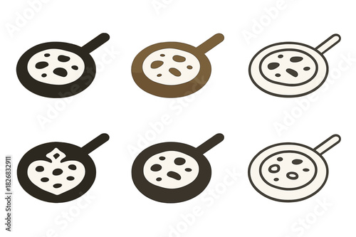 Pita Bread Icons. Making homemade pita bread or flatbreads. Icon set. Set Logo of making homemade pita bread or flatbreads: flatbread on griddle. harmonious