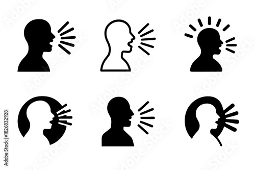 Singing Techniques Icons. Singing and voice modulation techniques. Icon set. Set Logo of Singing and voice modulation techniques: singer silhouette with