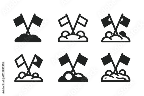 Snowball Fight Logos. Snowball fight. Icon set. Set Logo of snowball fight: team flags planted in a snowy field of play. harmonious logo variations of the same