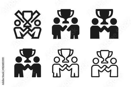 Friendship Support Logos. Supporting friends? personal goals. Icon set. Set Logo of supporting friends? personal goals: shared trophy between two people.