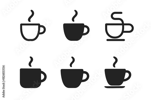 Espresso Cup Logos. Espresso cup. Icon set. Set Logo of espresso cup. harmonious logo variations of the same emblematic concept (Minimal outline, Filled