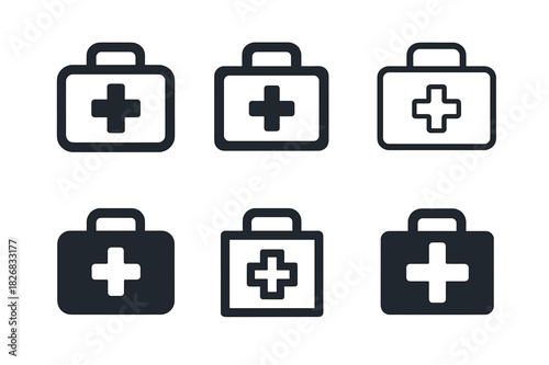 Medical Unit Logos. Mobile medical unit. Icon set. Set Logo of mobile medical unit: medical kit. harmonious logo variations of the same emblematic concept