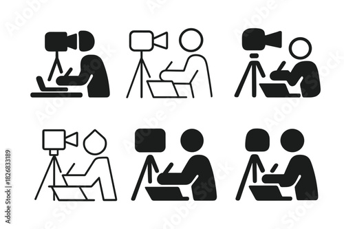 Content Creator Icons. Content creators making videos or writing blogs. Icon set. Set Logo of Content creators making videos or writing blogs: Blog post icon.