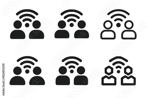 Online Multiplayer Logos. Online multiplayer. Icon set. Set Logo of online multiplayer: players connected by Wi-Fi symbol. harmonious logo variations of the