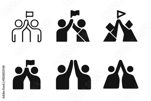 Supportive Friends Icons. Supporting friends? personal goals. Icon set. Set Logo of supporting friends? personal goals: two friends giving a high five.