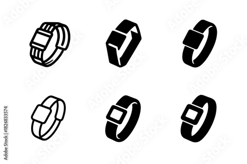 Wristband Logo Variations. Wristbands. Icon set. Set Logo of wristbands: adjustable fabric strap. harmonious logo variations of the same emblematic concept,