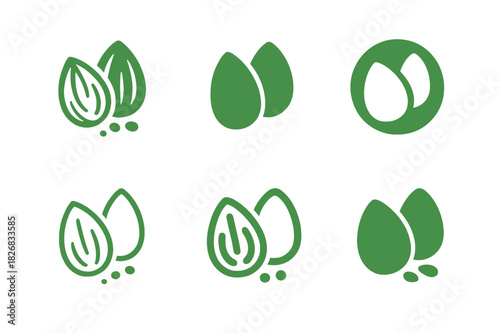 Nutty Icon Variations. Healthy food and nutrition. Icon set. Set Logo of healthy food and nutrition: nuts and seeds. harmonious logo variations of the same