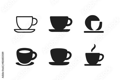 Espresso Cup Logos. Espresso cup. Icon set. Set Logo of espresso cup. harmonious logo variations of the same emblematic concept (Minimal outline, Filled