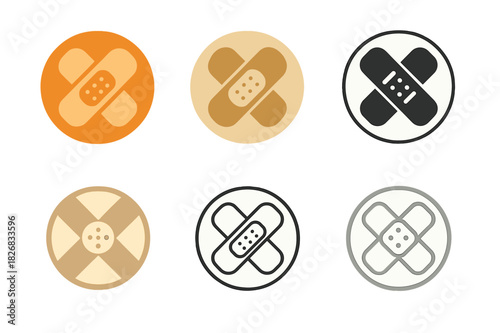 Plaster Patch Logos. Plaster patch. Icon set. Set Logo of Plaster patch: circular patch symbolizing quick recovery. harmonious logo variations of the same